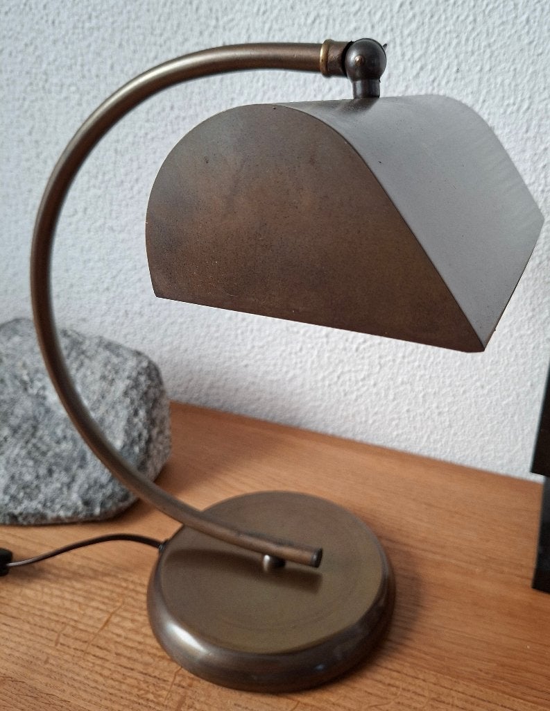 bankiers -notaris lamp -pianolamp -Art Deco -Bauhaus stijl, Bureaulamp, Gebruikt, Goud, Met schakelaar