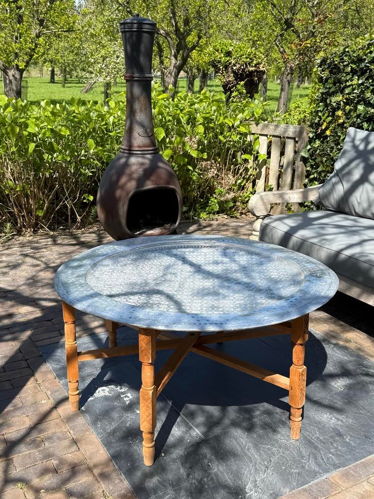 Inklapbare Marokkaanse tafel - Rond, Hout & Metaal, Ophalen, Gebruikt, Rond, Hout