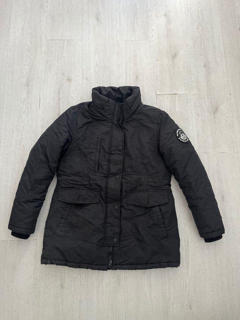 Mt 42 winterjas jack mantel gewatteerd parka zwart, Superdry, Zwart, Maat 42/44 (L), Ophalen of Verzenden