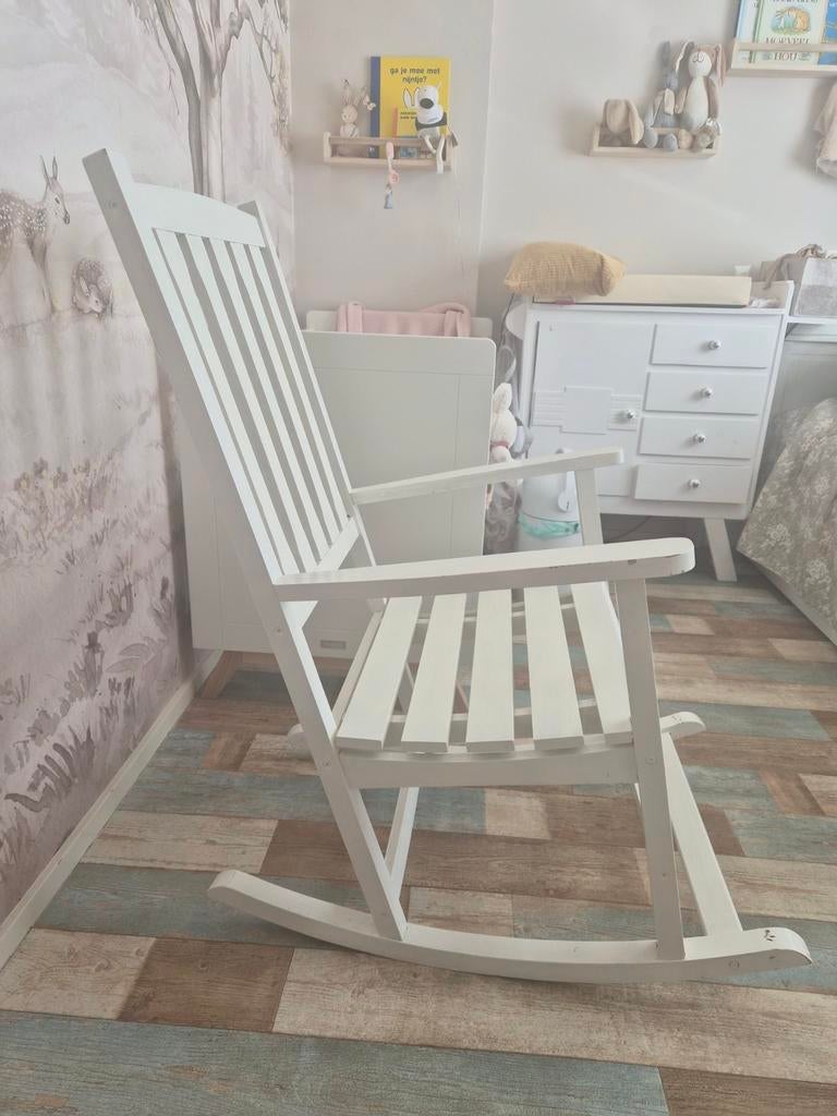 Witte Houten Schommelstoel / Voedingsstoel, Ophalen, Gebruikt, Wit, Eén