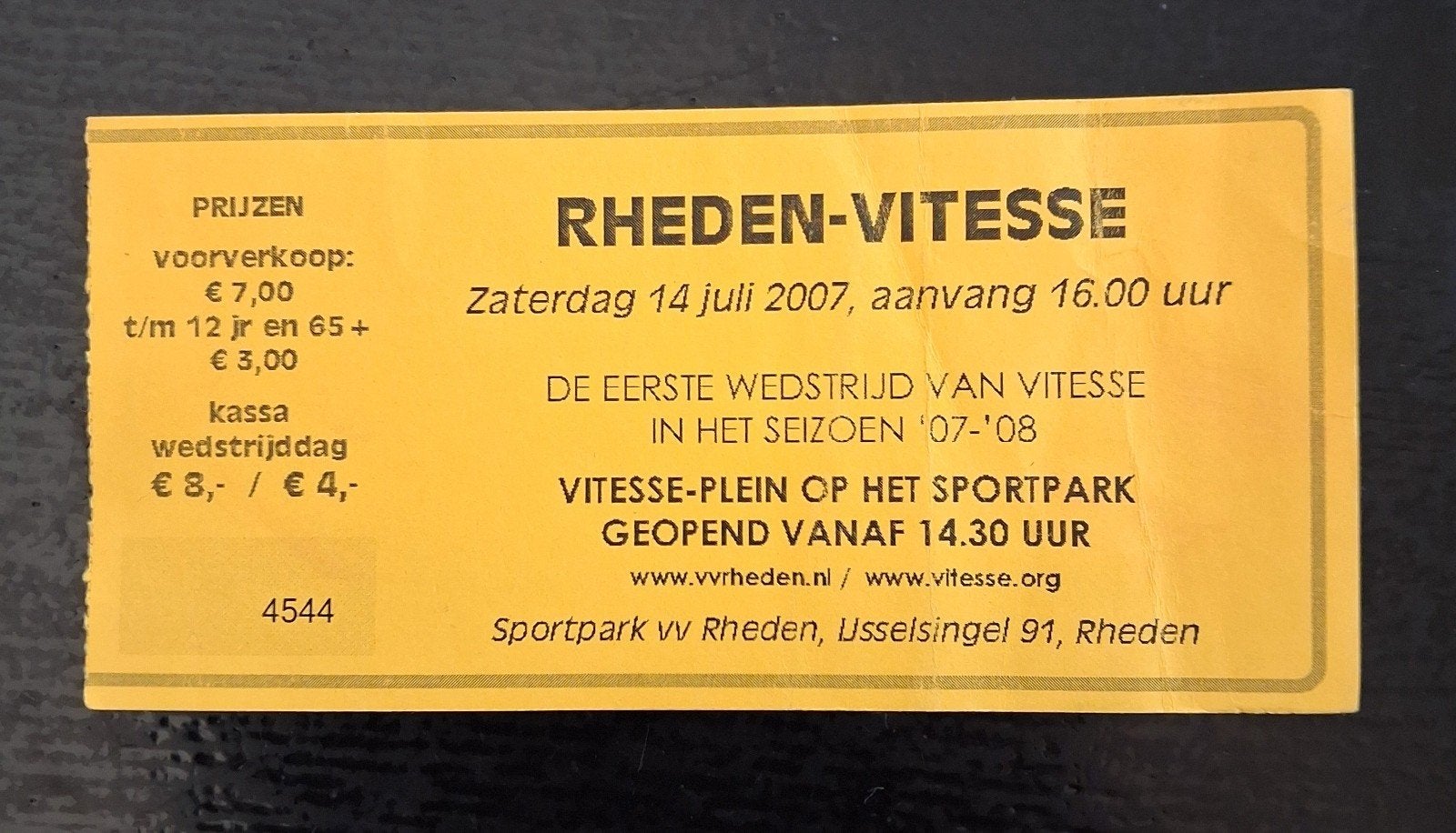 Ticket  Rheden - Vitesse oefenwedstrijd 14-07-2007., Ophalen of Verzenden, Gebruikt, Vitesse