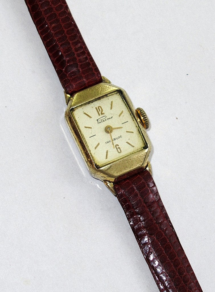 Palermo Swiss vintage mechanisch dames horloge ca 40 jaren., Sieraden, Tassen en Uiterlijk, Ophalen of Verzenden, Gebruikt, Leer