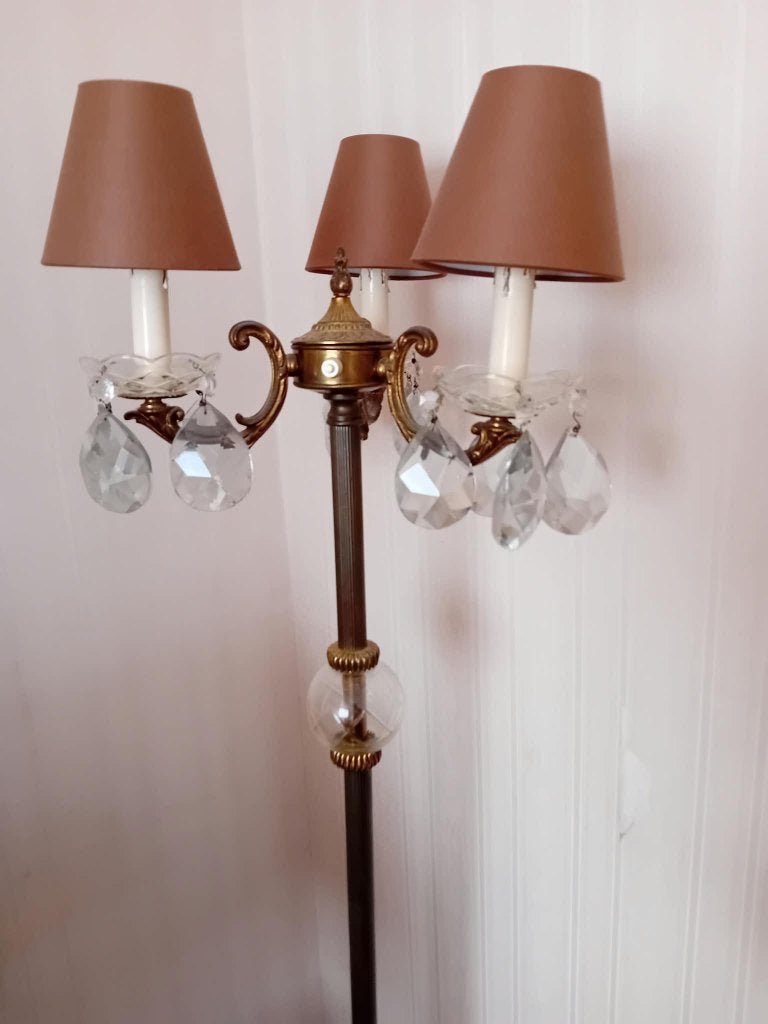 Mooie, oude staande Kristallen lamp, Ophalen, Gebruikt, Romantisch, E14 (klein)