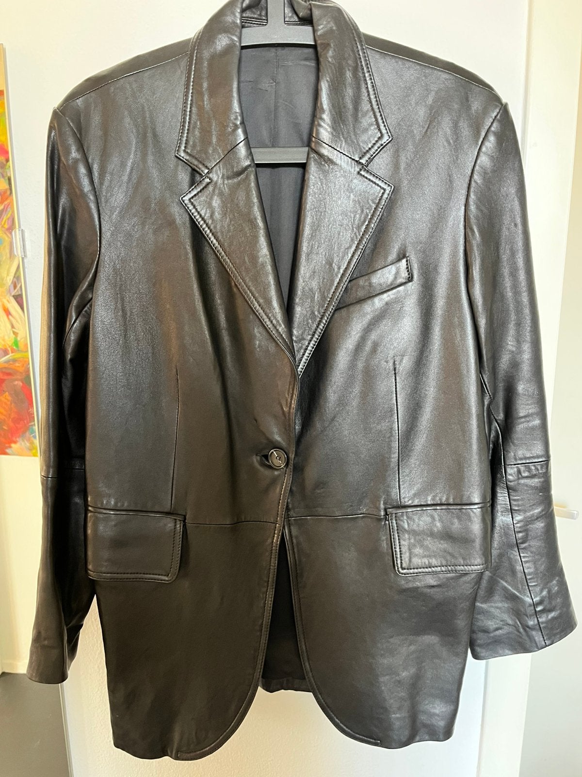 Leren oversized blazer, zwart, Arket, zgan, Ophalen of Verzenden, Zo goed als nieuw, Maat 36 (S), Zwart