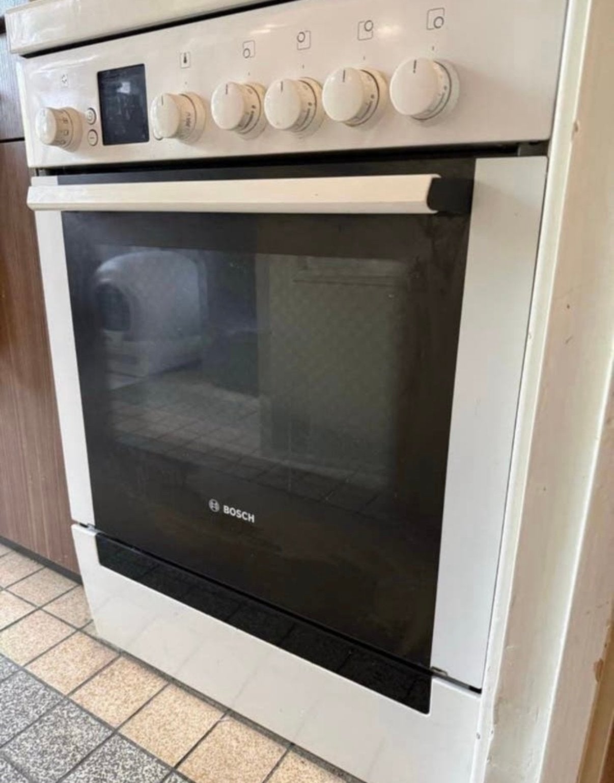 Bosch Vrijstaand Gasfornuis met Oven - Wit, Witgoed en Apparatuur, Fornuizen, Ophalen, Gebruikt, Hete lucht, 4 kookzones