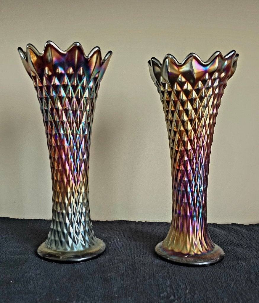 Set van 2 Northwood Diamond Point vazen carnival glass, Verzenden