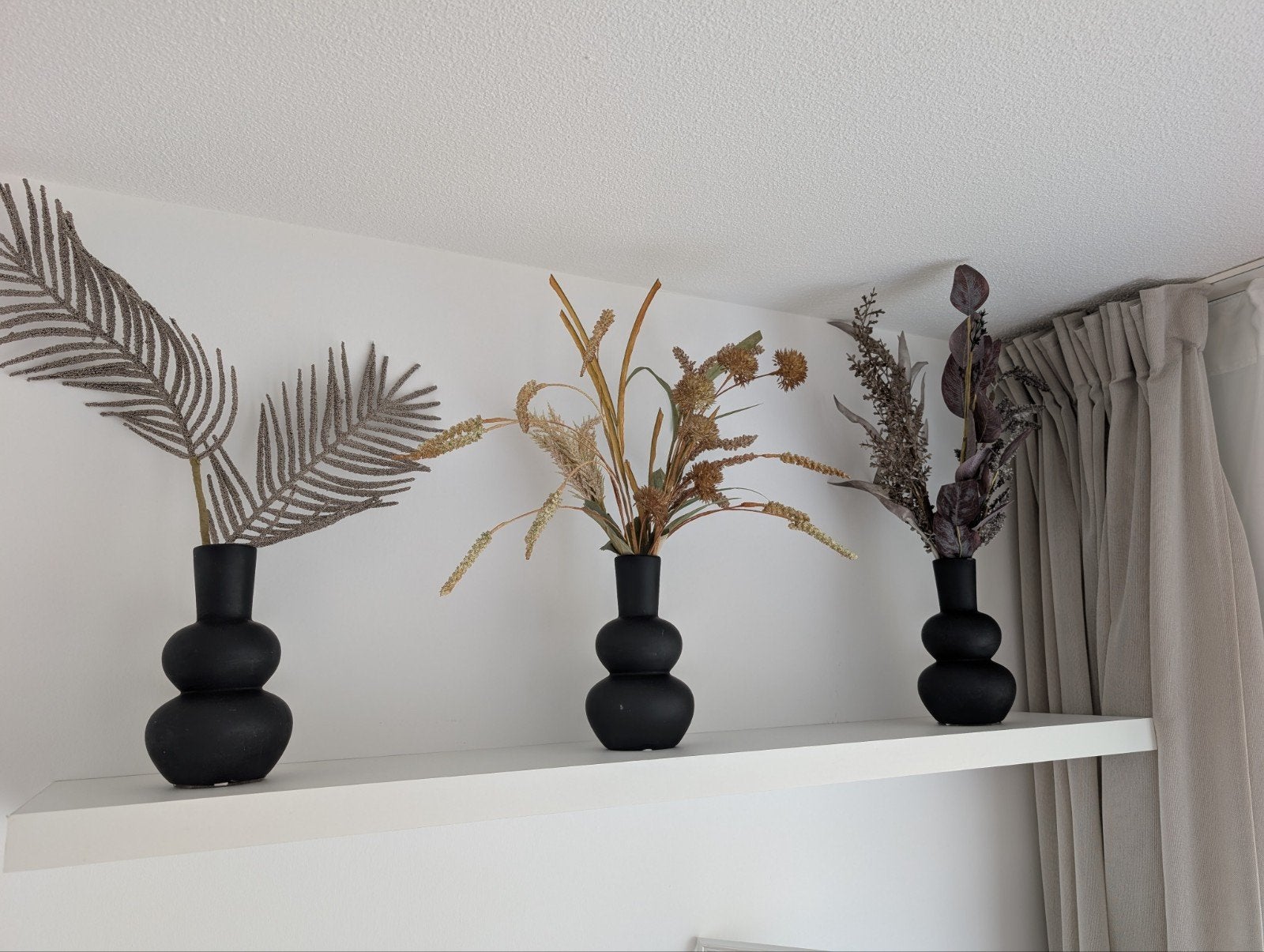 Set van 3 Maison du Monde vazen met droogbloemen, Inclusief droogbloemen, Zwart, Ophalen of Verzenden, Zo goed als nieuw