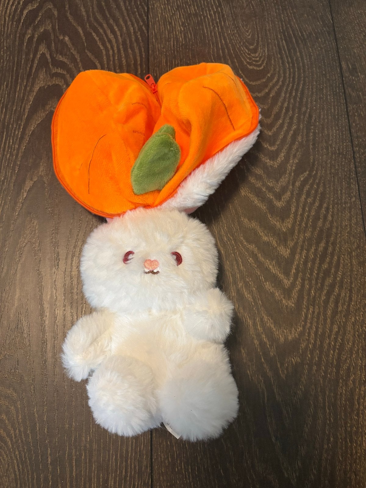Schattig konijn knuffeltje in wortel etui, Ophalen, Wit, Konijn, Klein (minder dan 20 cm)