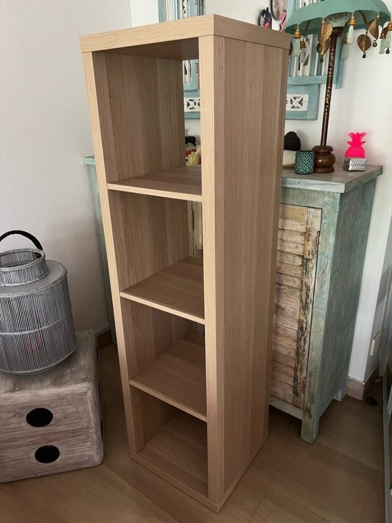 4 vaks Kallax open kast vakkenkast 4x1 bruin Ikea, Ophalen, 5 laden of meer, 100 tot 150 cm, Eikenhout