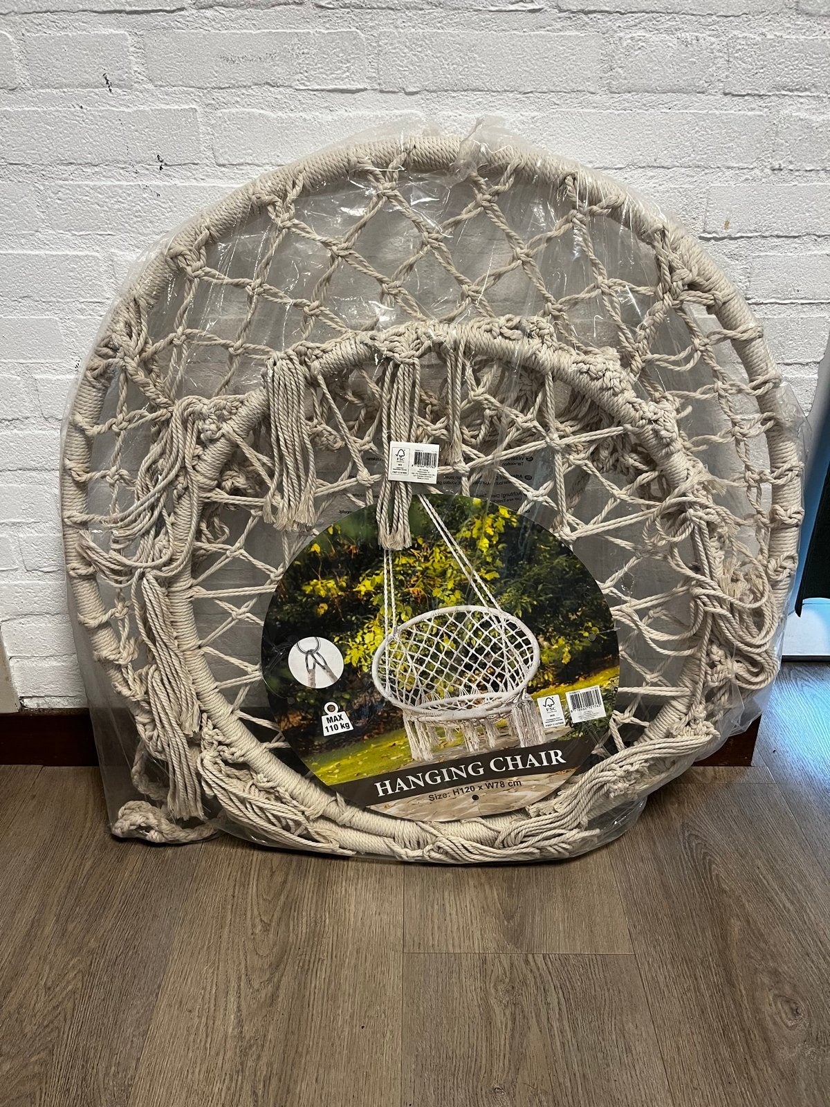 Nieuwe Macrame Hangstoel - Wit, H120 x B78 cm, Ophalen, Nieuw, Eenpersoons, Binnen