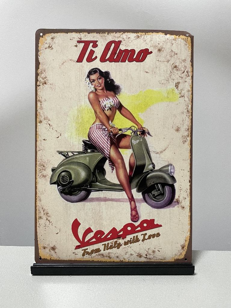 Vespa metalen reclamebord / wandbord (Old Look), Verzamelen, Merken en Reclamevoorwerpen, Www.pand50.nl, Reclamebord, Nieuw, Ophalen of Verzenden