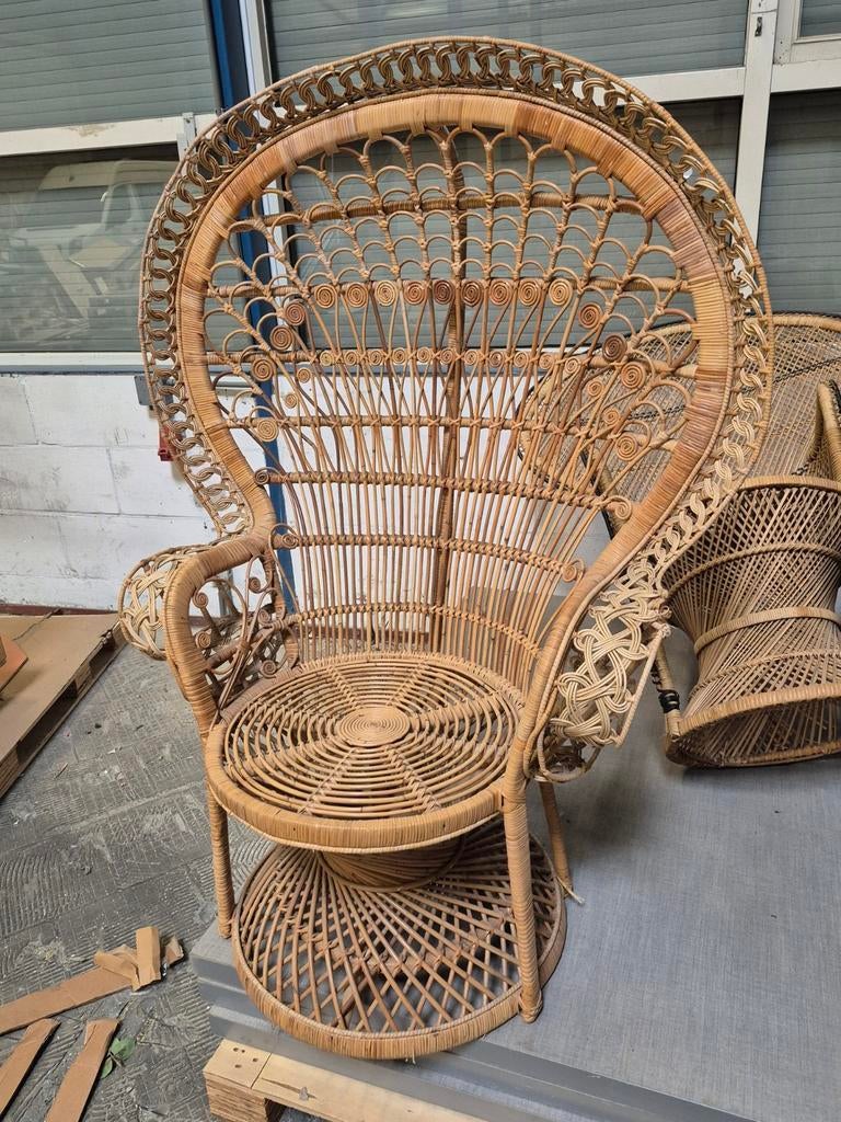 Vintage Rotan Pauwenstoel - Bohemian Stijl, Ophalen, Gebruikt, Overige kleuren, Riet of Rotan