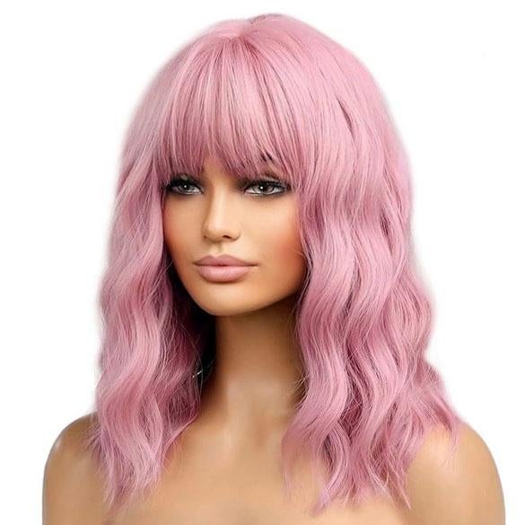 Zachtroze pruik bob model met wave slagen op schouderlengte, Verzenden, Nieuw, Pruik of Haarverlenging