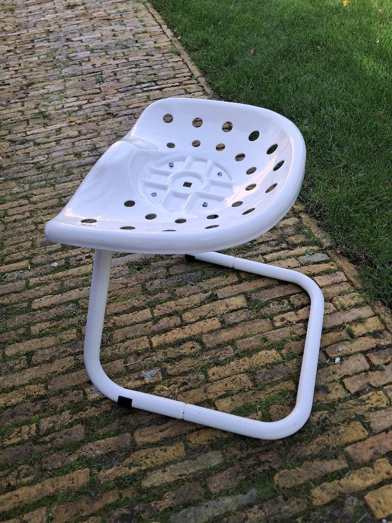Witte Tractorzitting Kruk - Industriële Stijl, Ophalen, Zo goed als nieuw, IJzer