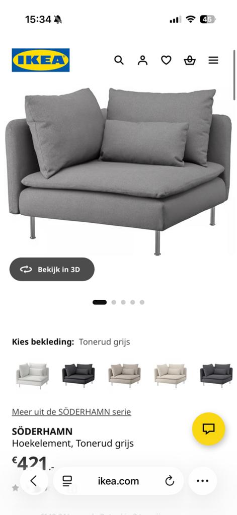 Hoekbank element ikea Soderhamn, Ophalen, Zo goed als nieuw, Vierpersoons of meer