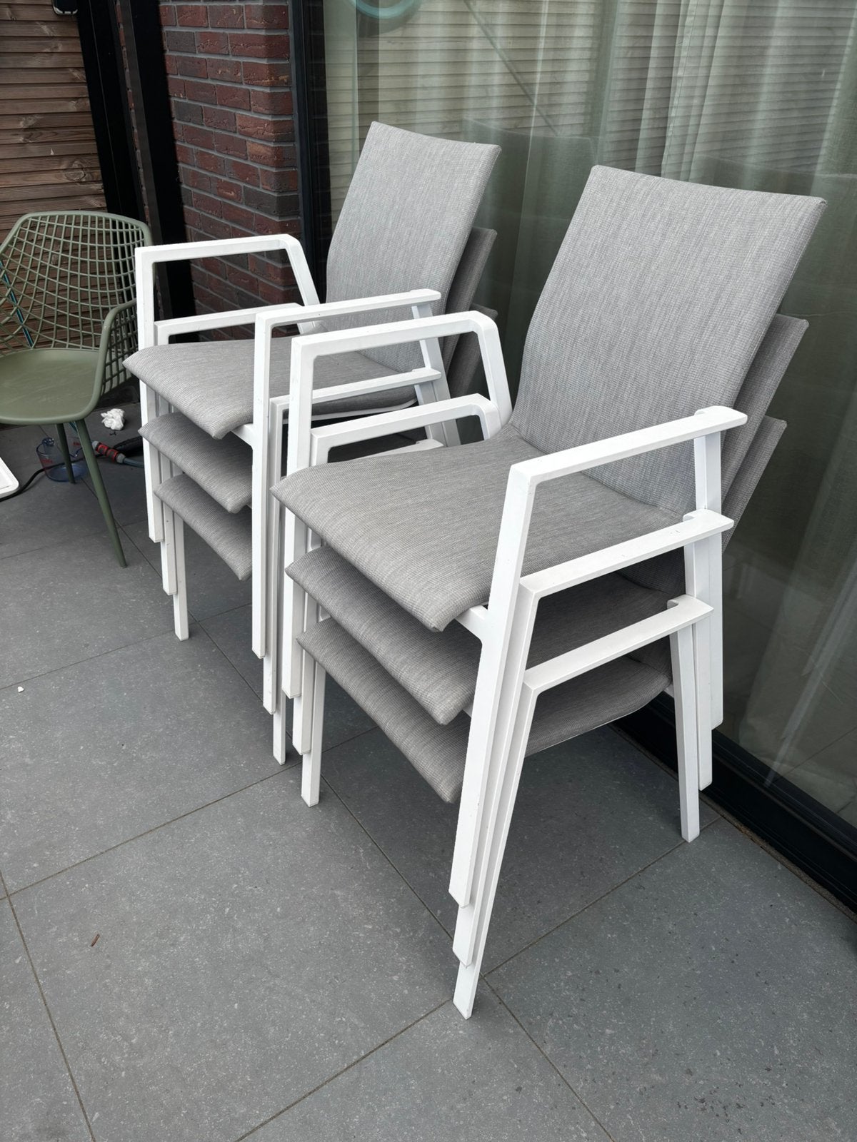 6 alu wit tuinstoelen, Ophalen, Zo goed als nieuw, Kunststof, 2 zitplaatsen