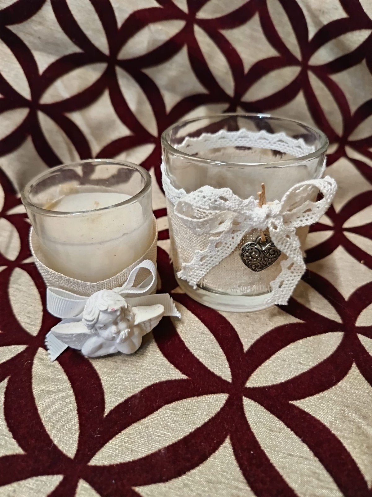 Decoratieve Kaarsen in Glas met Engel en Hart, Overige materialen, Beige, Onbekend, Ophalen of Verzenden