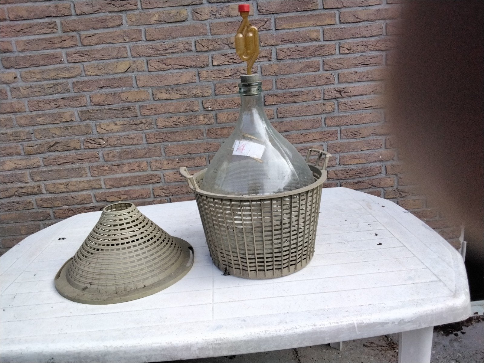 Glazen Gisting Fles 15 Liter met Kunststofmand en Waterslot, Ophalen