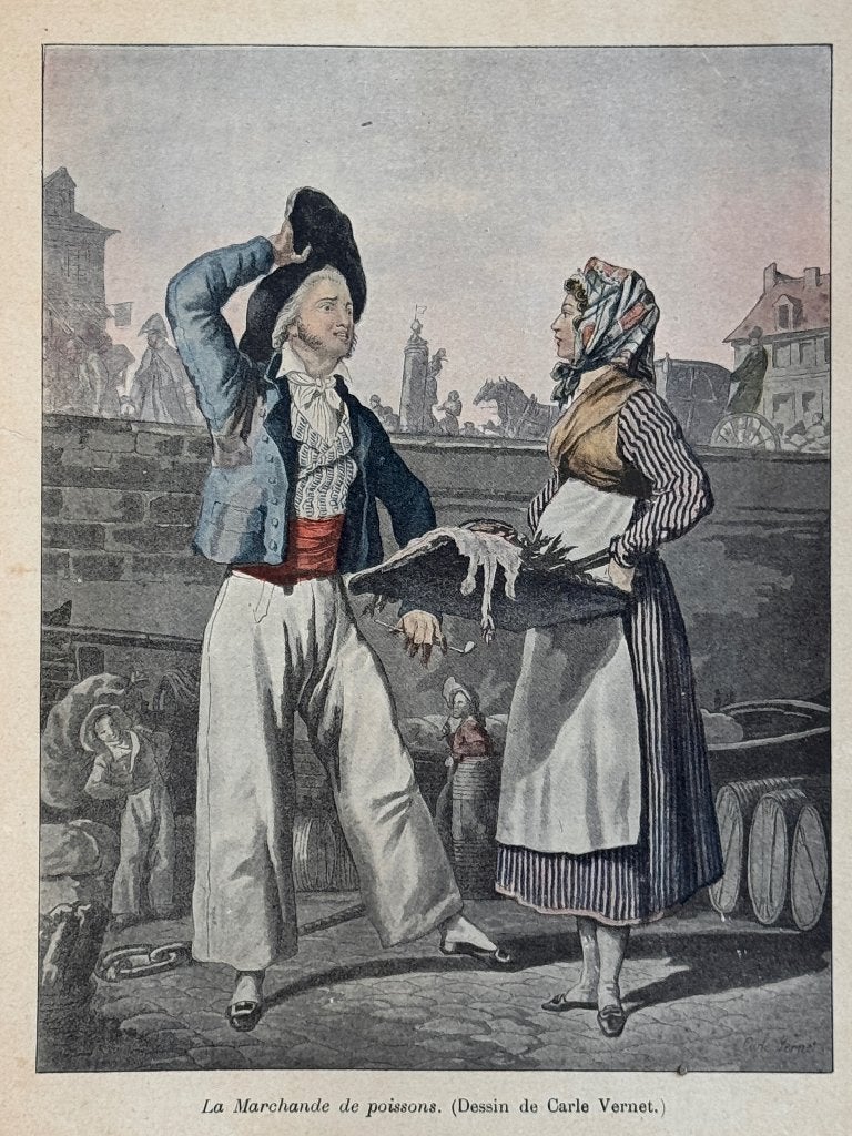 Visverkoopster - La Marchande de poissons  P0901, Ophalen of Verzenden, Gravure, 1800 - 1899