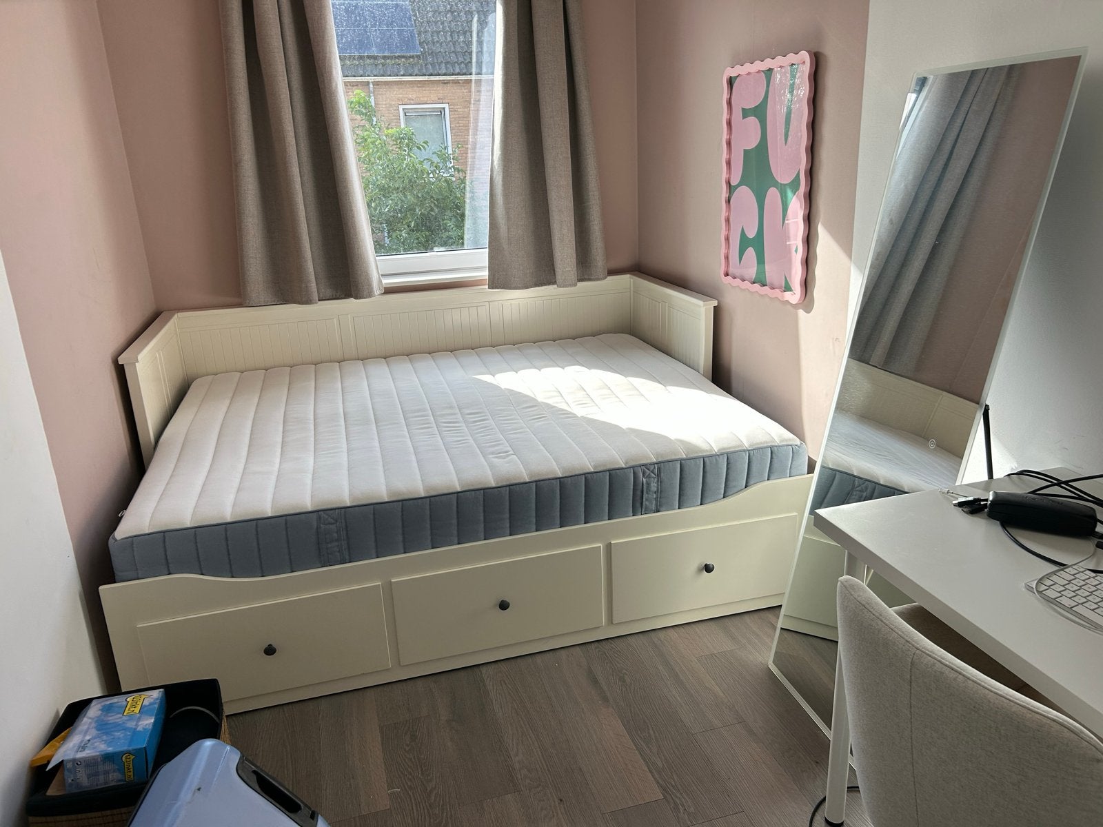 IKEA Hemnes bedbank met 3 lades en matras, Huis en Inrichting, Ophalen, Gebruikt, Eenpersoons, Wit