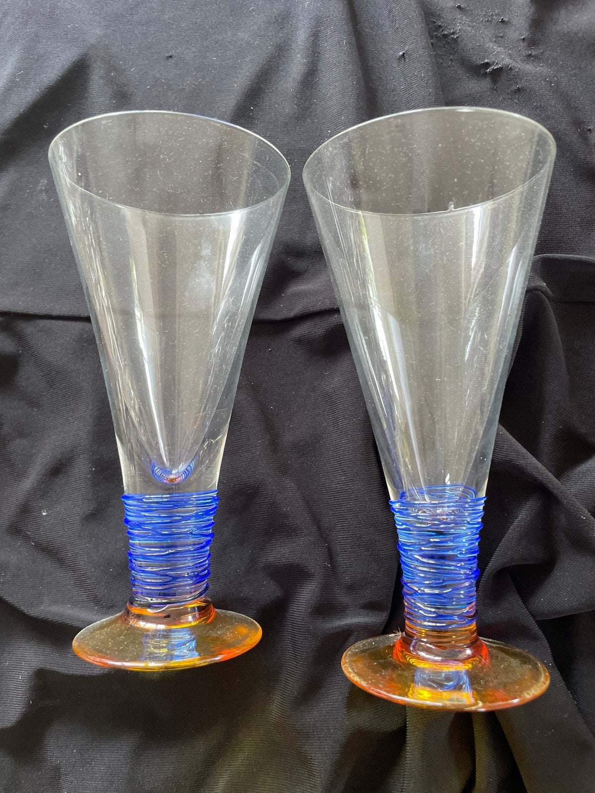 Set van 2 unieke glazen met blauwe en oranje accenten, Ophalen of Verzenden
