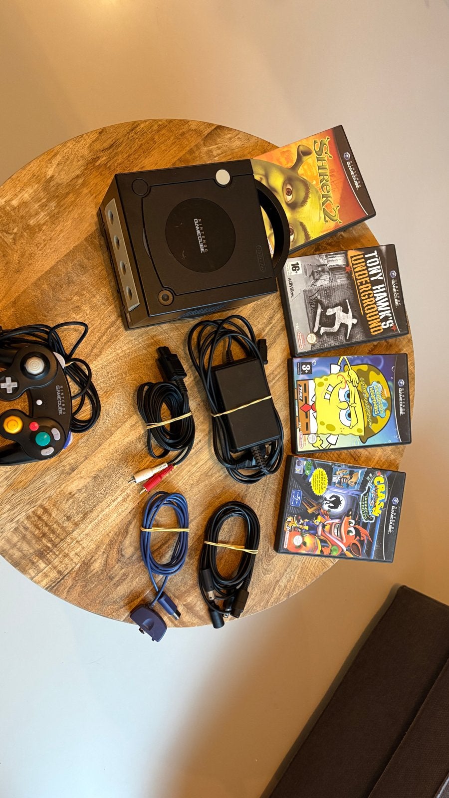Nintendo GameCube Zwart + Gameboy Player + 4 Spellen, Gebruikt, Zwart, Ophalen of Verzenden, Met GameBoy player