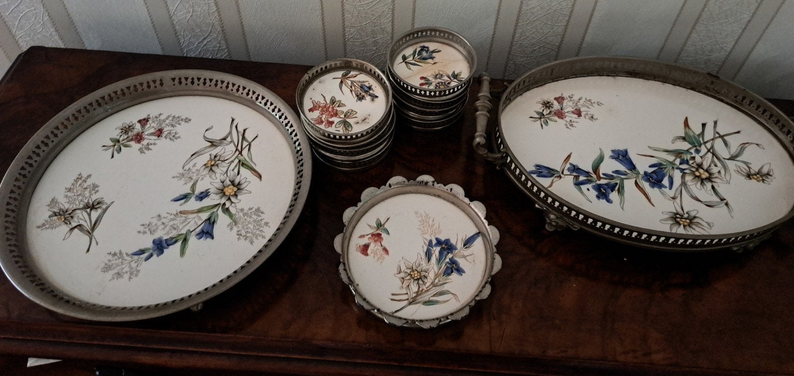 Antieke dienblad met onderzetters, Antiek en Kunst, Ophalen