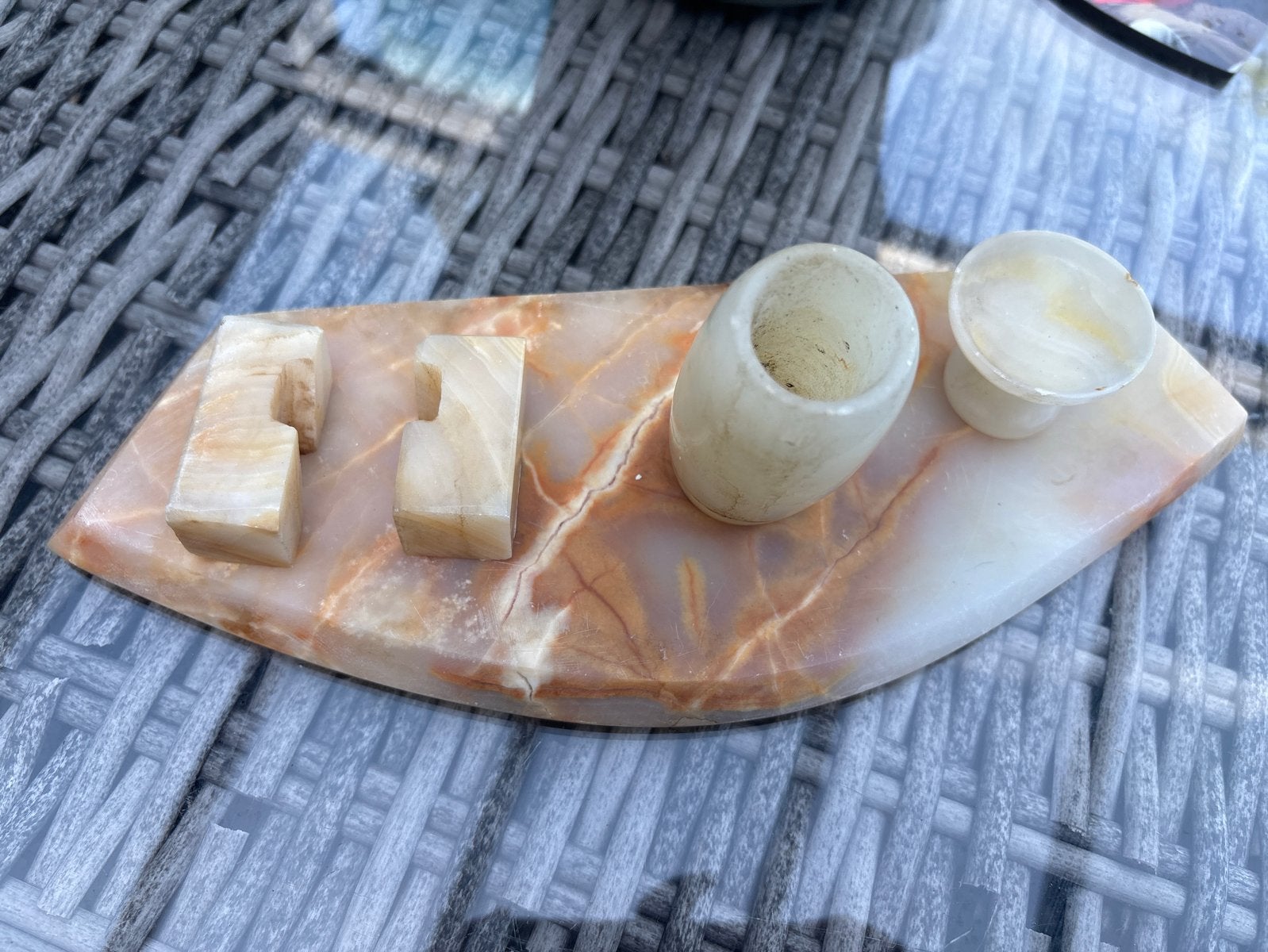 Vintage Onyx Marmer Set - Decoratieve Schaal met Houders, Ophalen of Verzenden