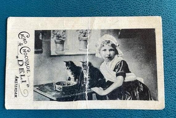 Uniek antiek reclame kaartje “Deli” cacao Amsterdam 1900, Ophalen of Verzenden, Gebruikt, Overige typen