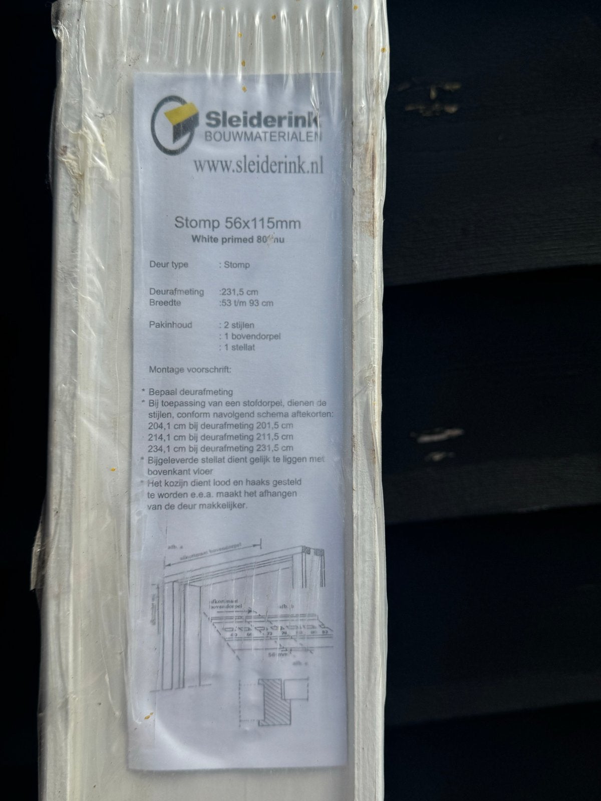 Sleiderink Stomp Kozijn 56x115mm Wit Gegrond, Ophalen, 80 tot 100 cm, 215 cm of meer, Binnendeur