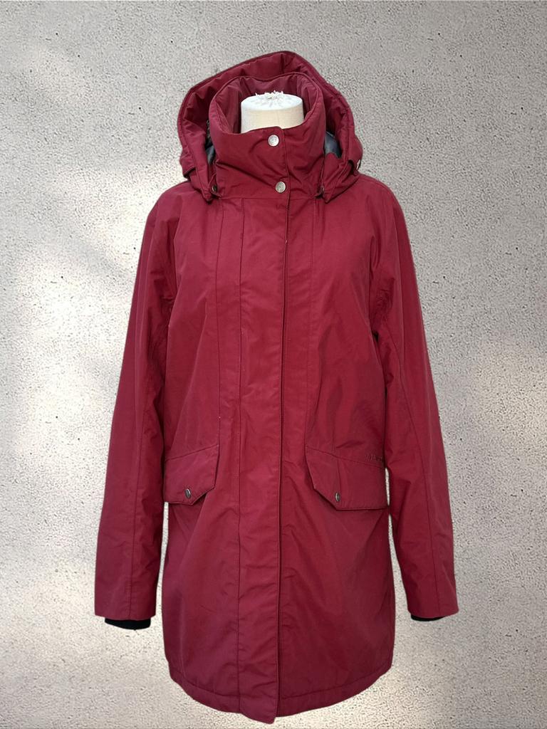 Didriksons Burgundy Waterproof Hooded Parka Coat Size 42, Kleding | Dames, Jassen | Winter, Ophalen of Verzenden, Zo goed als nieuw