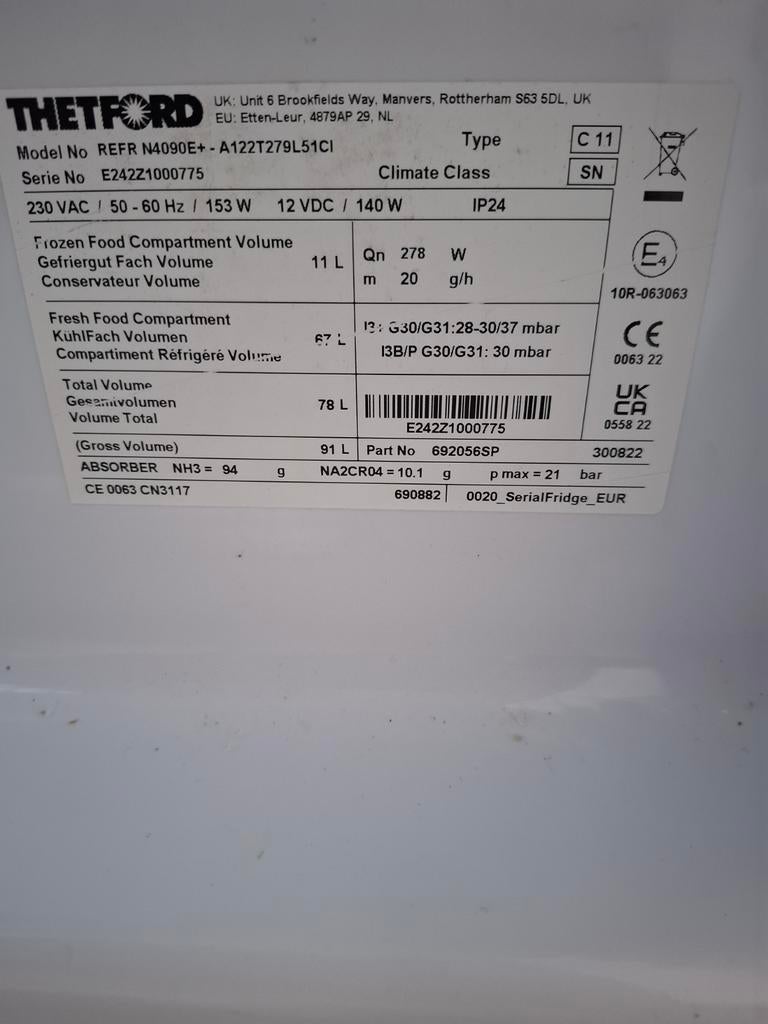 TETFORD KOELKAST 5j, Witgoed en Apparatuur, Airco's, Ophalen, Mobiele airco, Minder dan 60 m³, 3 snelheden of meer
