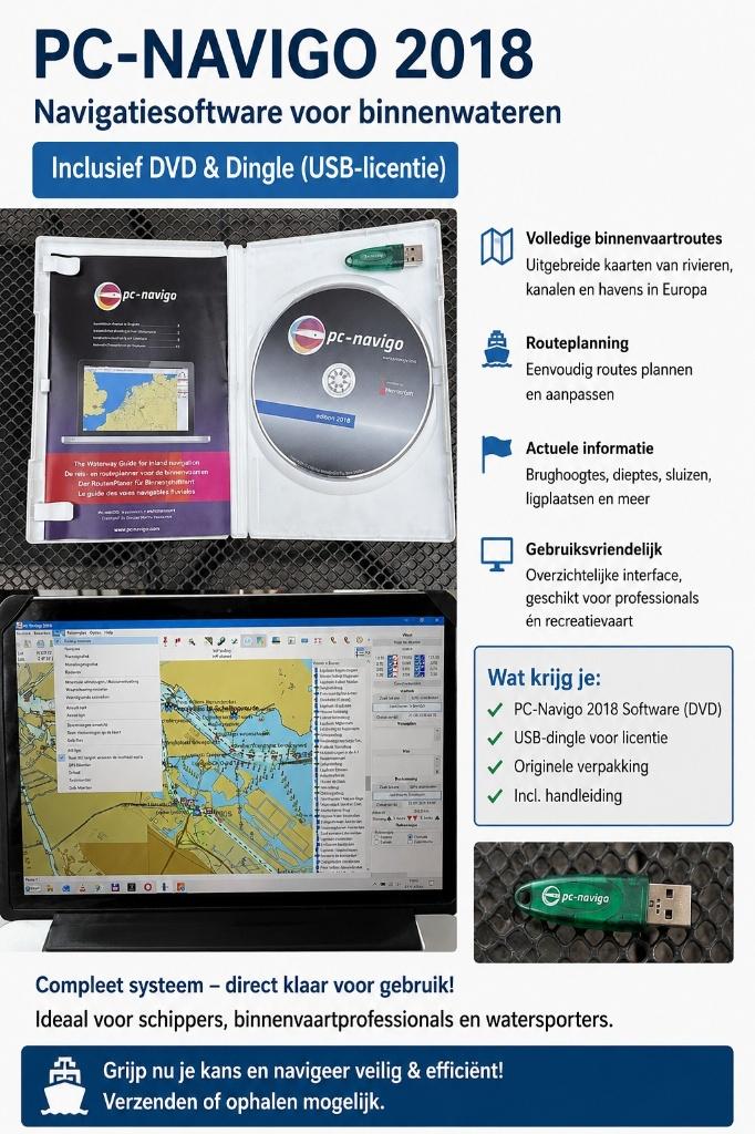 BOOT NAVIGATIE VAN PC-NAVIGO compleet met dvd + dongle, Ophalen of Verzenden, Zo goed als nieuw, Communicatie