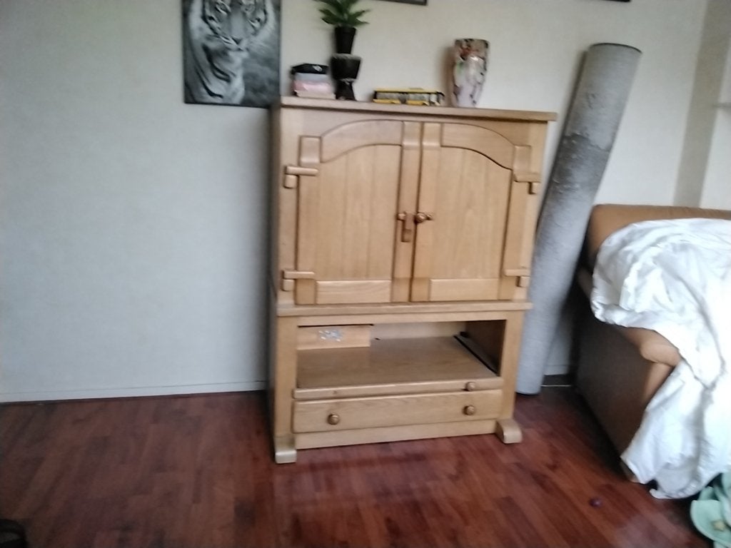 E8ken tv kast, Ophalen, Blank eiken, 100 tot 150 cm, Eikenhout