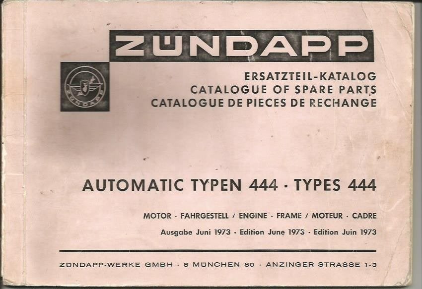 Zundapp Onderdelenlijst Automatic Typen 444 (7087z), Verzenden, Zo goed als nieuw