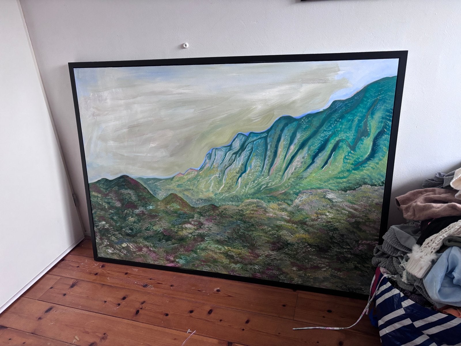 Groot olieverfschilderij 120x80cm, ingelijst, berglandschap, Ingelijst, Olieverf, Landschap, Ophalen