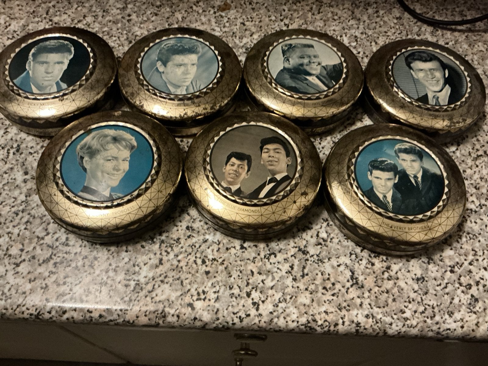 Vintage Kwatta blikken met popsterren uit de jaren '60, Verzamelen, Ophalen of Verzenden, Gebruikt