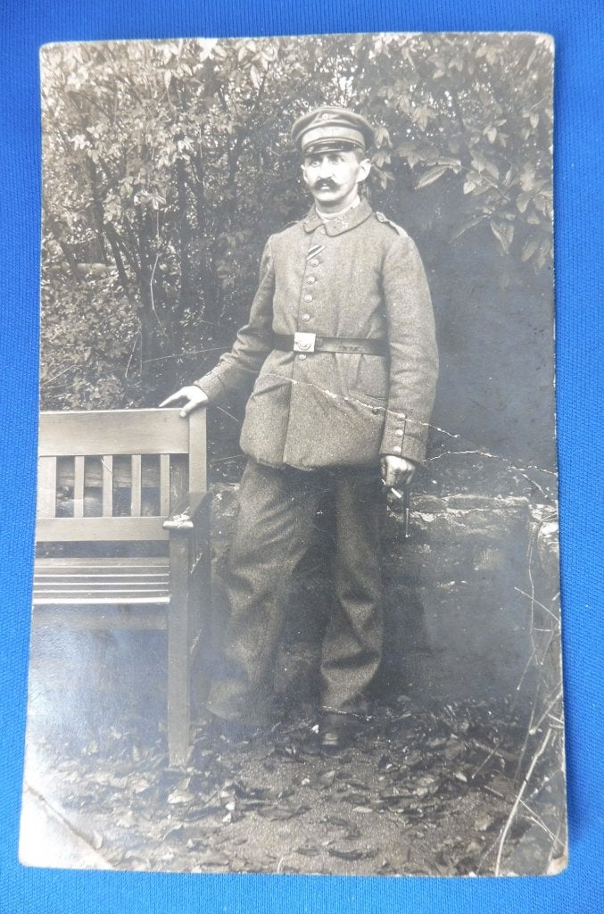 WO1 Duitse Foto Ansichtkaart Studiofoto Frontsoldaat (E), Verzamelen, Verzenden, Landmacht, Duitsland, Foto of Poster