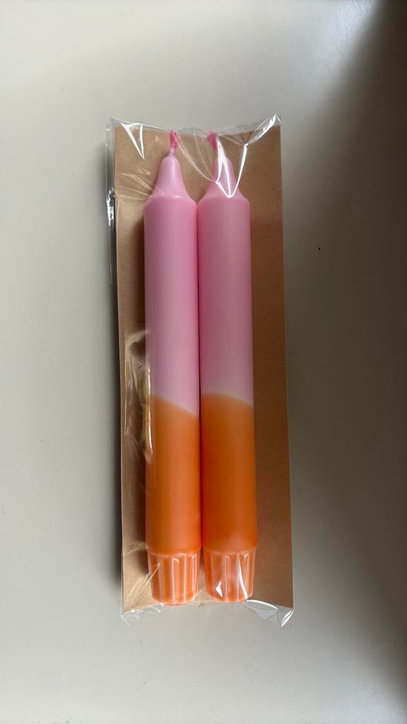 Set van 2 dipkaarsen roze/oranje, Ophalen, Overige materialen, Overige kleuren, Nieuw