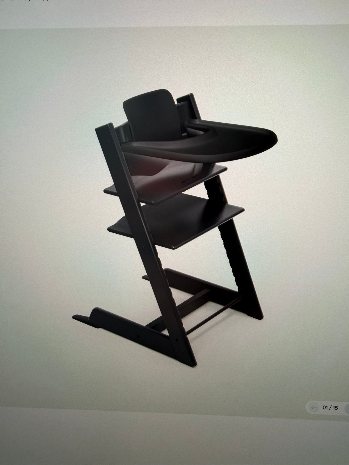 Stokke Tripp Trapp kinderstoel met tafelblad - Zwart, Ophalen of Verzenden, Zo goed als nieuw, Meegroeistoel, Afneembaar eetblad
