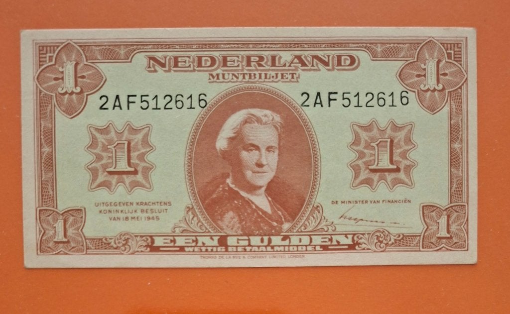 Muntbiljet 1 gulden 1945 Wilhelmina, cat. PL6.c1, Postzegels en Munten, Bankbiljetten | Nederland, Verzenden, 1 gulden, Los biljet