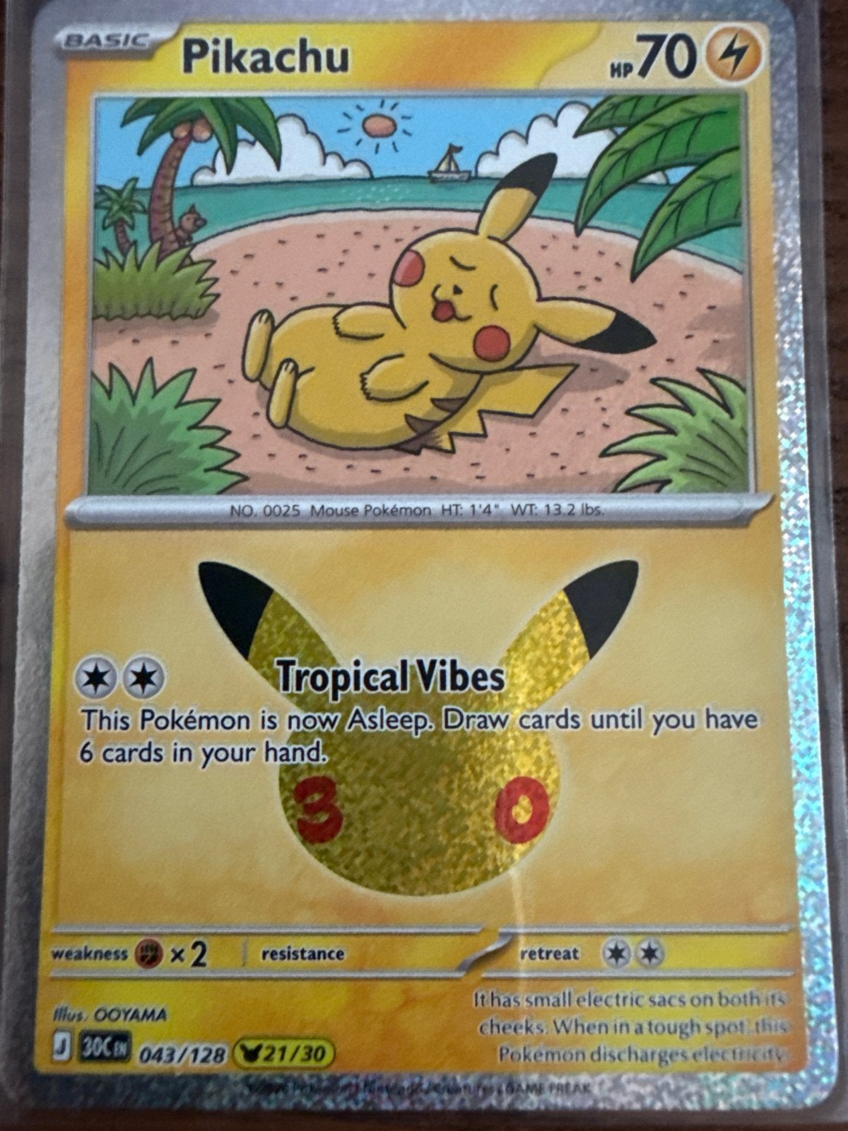 Pikachu 043/128 Tropical Vibes Pokémon Kaart, Ophalen of Verzenden, Zo goed als nieuw, Losse kaart