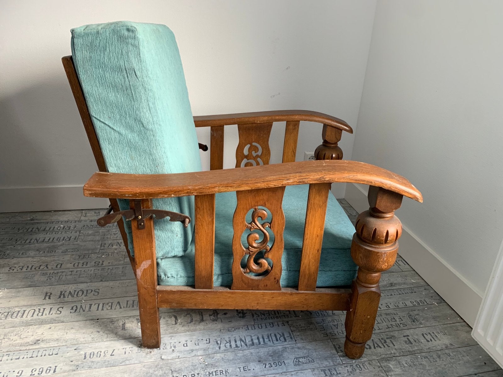 Vintage houten fauteuil met verstelbare rugleuning, Ophalen of Verzenden