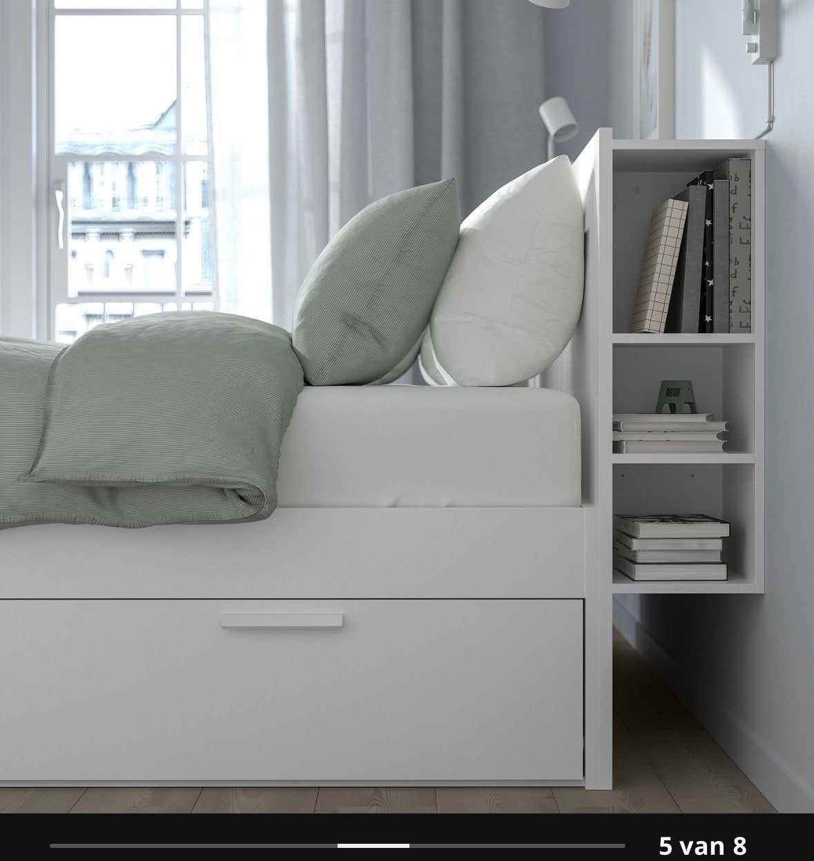 Ikea brimnes Wit hoofdbord met opbergruimte, Ophalen, Wit, 140 cm, Zo goed als nieuw