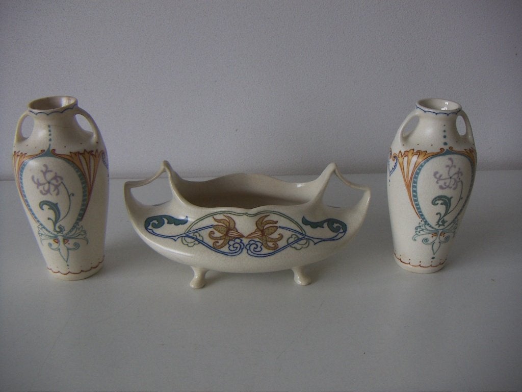 Arnhem plateel keramiek mini kaststel jr.ca.1910.  Lineair., Antiek en Kunst, Ophalen of Verzenden