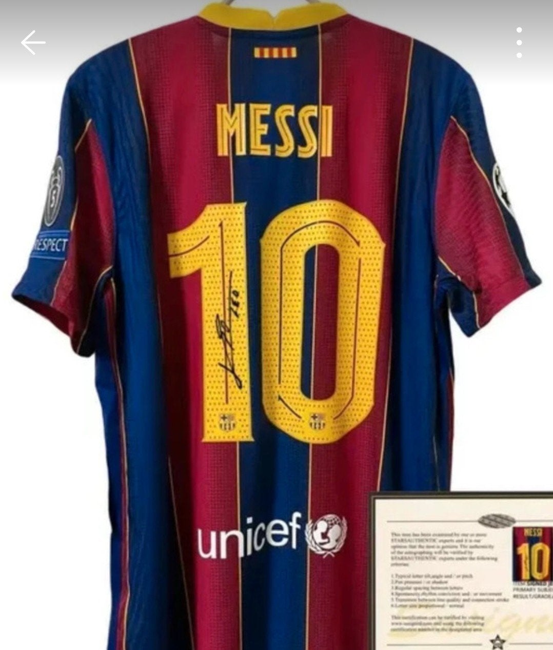 Gesigneerd Messi Barcelona shirt met certificaat, Sport en Fitness, Maat L, Ophalen of Verzenden, Zo goed als nieuw, Shirt