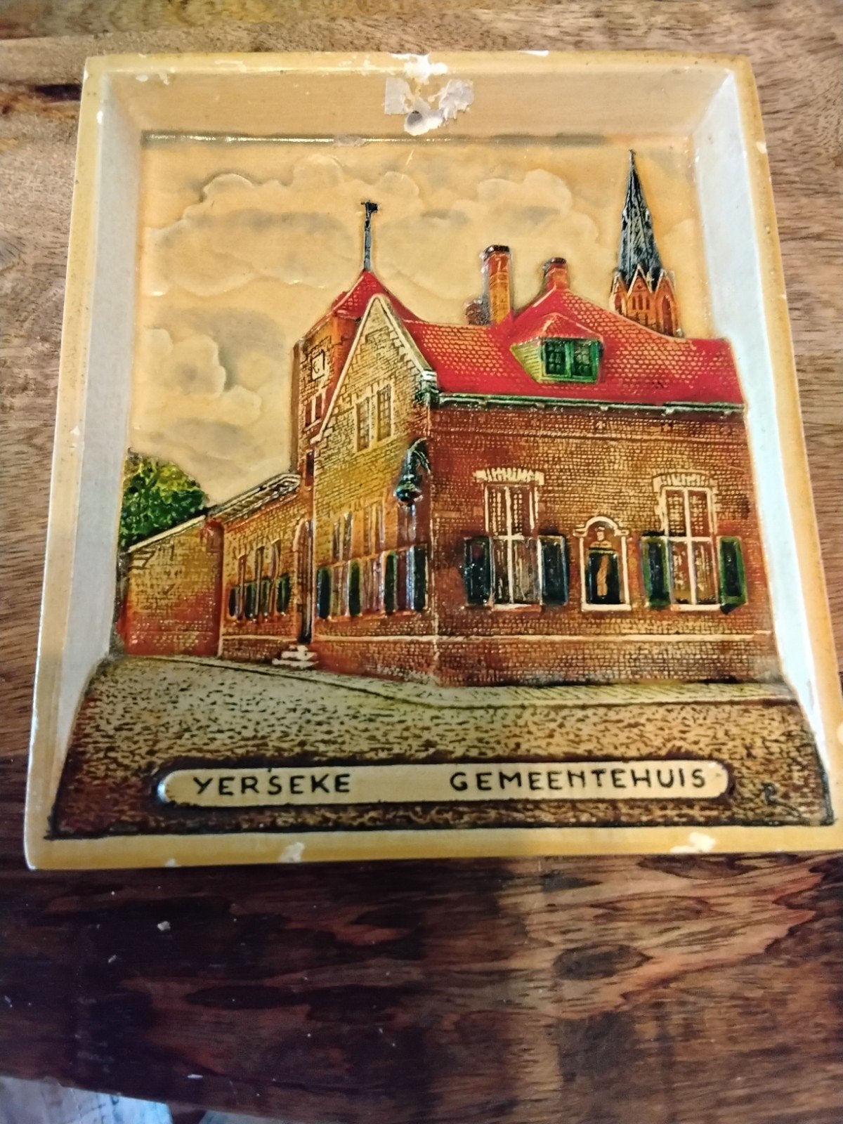 Set van 4 vintage reliëf tegels met Nederlandse stadsgezicht, Antiek en Kunst, Ophalen of Verzenden