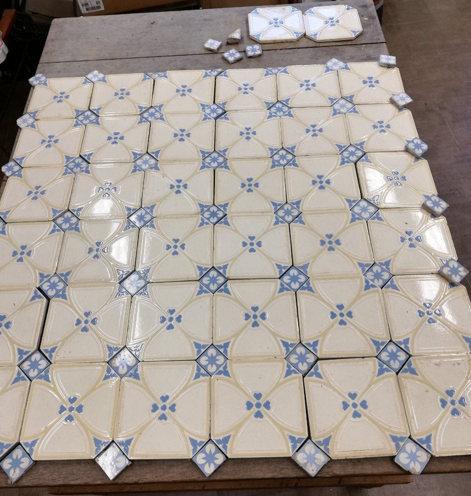 89x89 Tableau antieke achtkantige tegels met vulblokjes, Antiek en Kunst, Ophalen