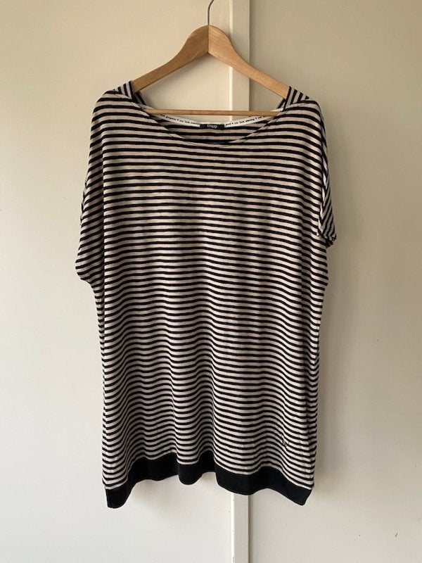 Frapp viscose lange top T-shirt 48 50 beige zwart gestreept, Kleding | Dames, Frapp, Zwart, Maat 46/48 (XL) of groter, Ophalen of Verzenden