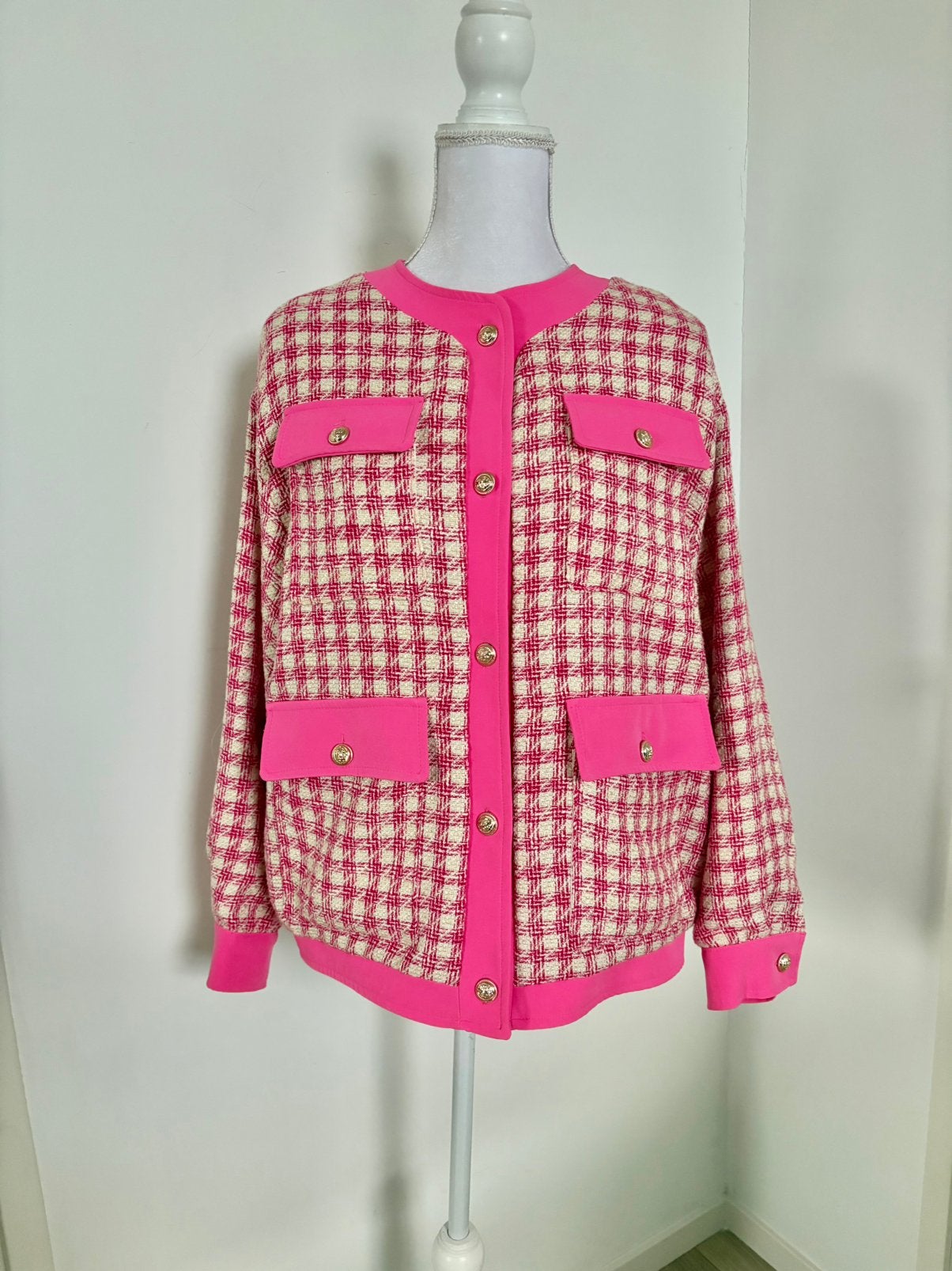 Leuk roze-wit geruit tweed vest/jasje - Ambika - maat 40/L, Kleding | Dames, Maat 42/44 (L), Nieuw, Ophalen of Verzenden, Jasje